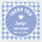Modern Simple Blue Gingham Baby Shower Thank You Quadratischer Aufkleber (Vorderseite)