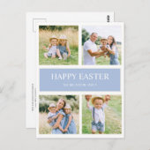 Modern Simple Blue Happy Easter 4 Family Foto Postkarte (Vorne/Hinten)