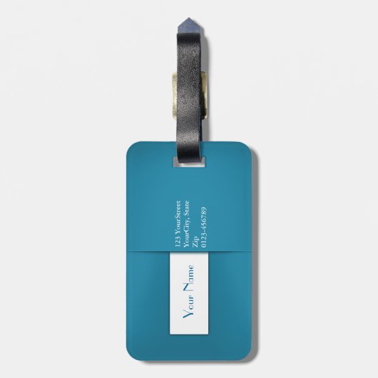 Modern Simple Blue Monogram Name Gepäckanhänger (Rückseite vertikal)