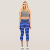 Modern Simple Blue Navy Two Tone Strip Name Capri Leggings (Vorderseite)