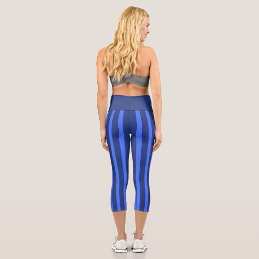 Modern Simple Blue Navy Two Tone Strip Name Capri Leggings (Rückseite)