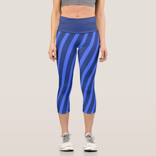 Modern Simple Blue Navy Two Tone Strip Name Capri Leggings (Vorderseite)