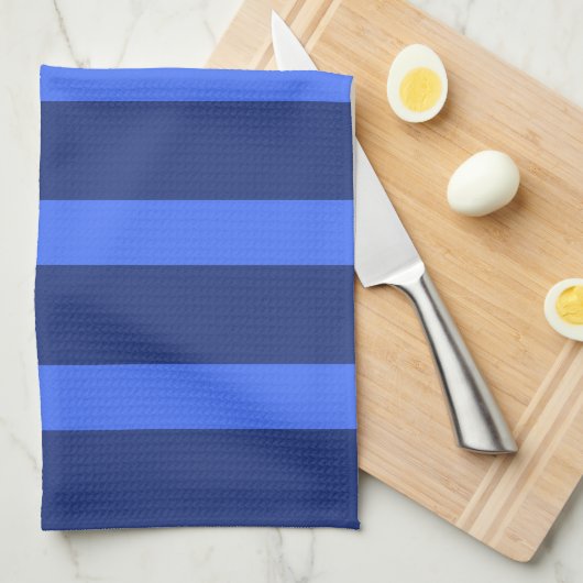 Modern Simple Blue Navy Two Tone Strip Name Geschirrtuch (Viertel Falte)