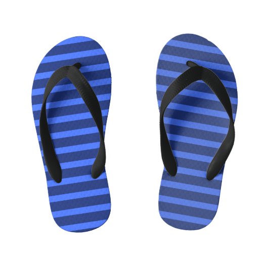 Modern Simple Blue Navy Two Tone Strip Name Kinderbadesandalen (Fußbett)