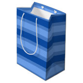 Modern Simple Blue Navy Two Tone Strip Name Mittlere Geschenktüte (Rückseite Schrägansicht)