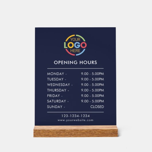 Modern Simple Blue | Öffnungszeiten von Firmenlogo Acrylschild (Vorderseite)
