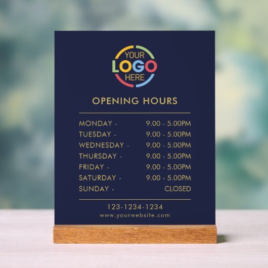 Modern Simple Blue | Öffnungszeiten von Firmenlogo Acrylschild (Neutral)