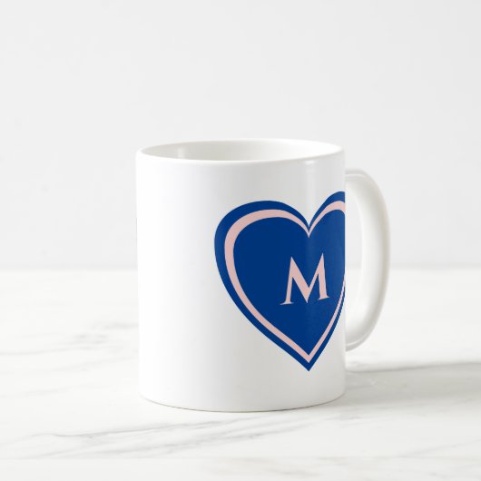 Modern Simple Blue Pink Heart Monogram Kaffeetasse (VorderseiteRechts)