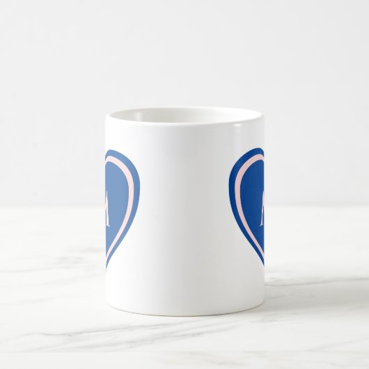 Modern Simple Blue Pink Heart Monogram Kaffeetasse (Mittel)