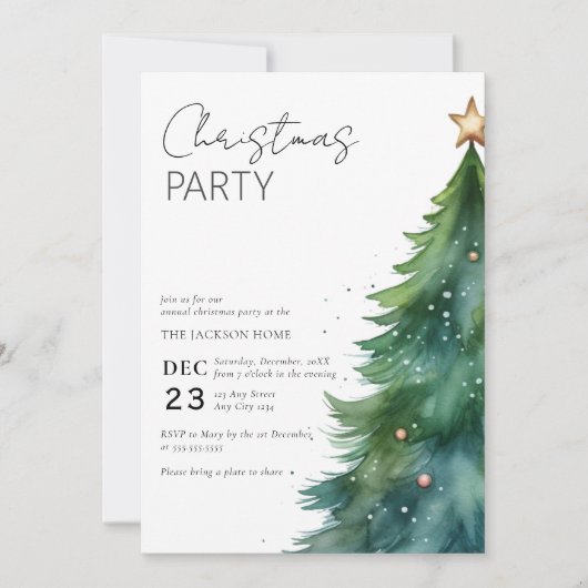 Modern Simple Boho Christmas Tree Party Einladung (Vorderseite)