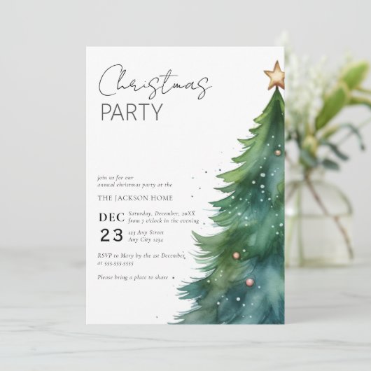 Modern Simple Boho Christmas Tree Party Einladung (Stehend Vorderseite)