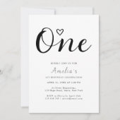 Modern Simple Boho Heart First Birthday Einladung (Vorderseite)