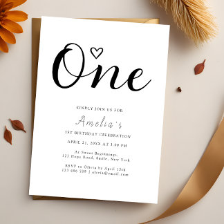 Modern Simple Boho Heart First Birthday Einladung