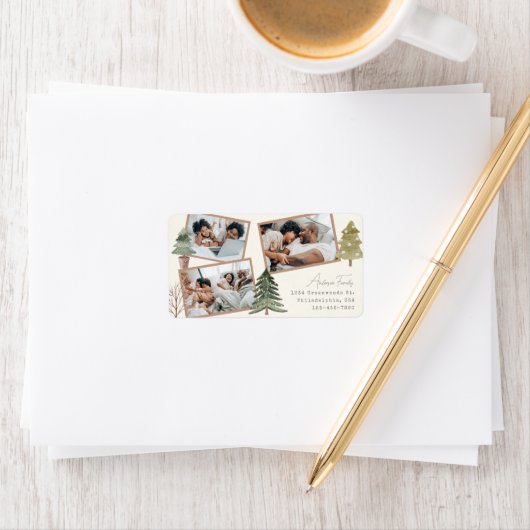 Modern Simple Boho Multiphoto Weihnachtsbaum Adressaufkleber (Insitu)