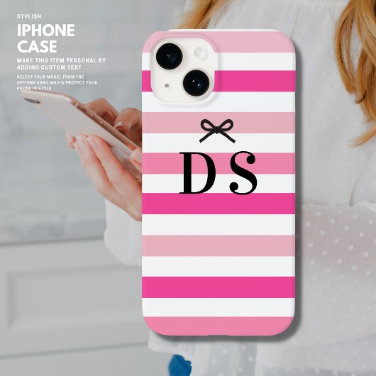 Modern Simple Bold Pink Strip Bow Name Case-Mate iPhone Hülle