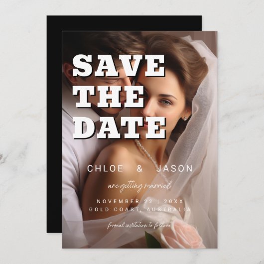 Modern Simple Bold Script Elegant Photo Wedding Save The Date (Vorne/Hinten)