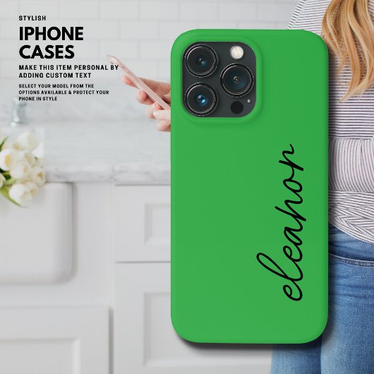 Modern Simple Bright Green Script Name Monogram iPhone Hülle