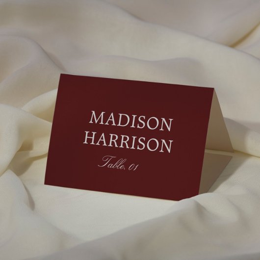 Modern Simple Burgundy Wedding Place Card DIY Einladung