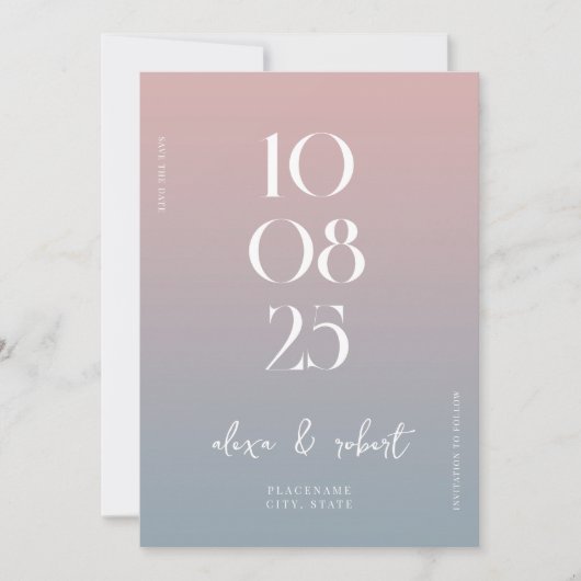 Modern Simple Chic Dusty Rose Blue Wedding Save The Date (Vorderseite)