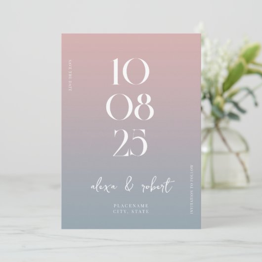 Modern Simple Chic Dusty Rose Blue Wedding Save The Date (Stehend Vorderseite)
