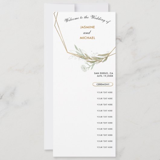 Modern Simple Chic Sage Green Gold Wedding Program (Vorderseite)