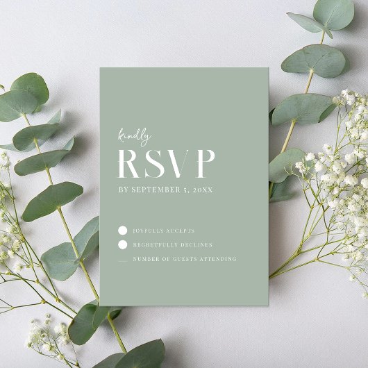 Modern Simple Chic Sage Green Wedding RSVP Karte