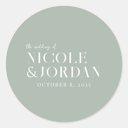 Modern Simple Chic Sage Green Wedding Runder Aufkleber (Vorderseite)