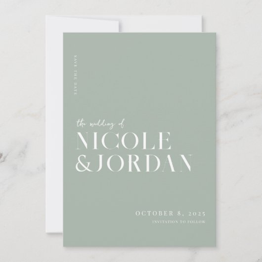 Modern Simple Chic Sage Green Wedding Save The Date (Vorderseite)