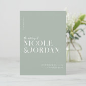 Modern Simple Chic Sage Green Wedding Save The Date (Stehend Vorderseite)