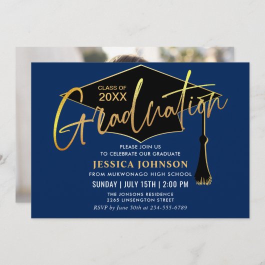 Modern Simple Class of 2023 FOTO Graduation Party Einladung (Vorne/Hinten)