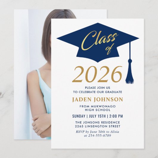 Modern Simple Class of 2025 Foto Graduation Party Einladung (Vorne/Hinten)
