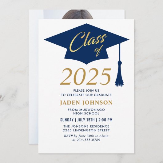 Modern Simple Class of 2025 Foto Graduation Party Einladung (Vorne/Hinten)