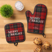Modern Simple Classic Script Plaid Christmas Ofenhandschuh & Topflappen-Set (Oben Unten)