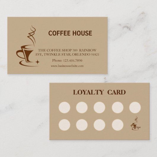 Modern simple coffee shop Loyalty Card Visitenkarte (Vorne/Hinten)