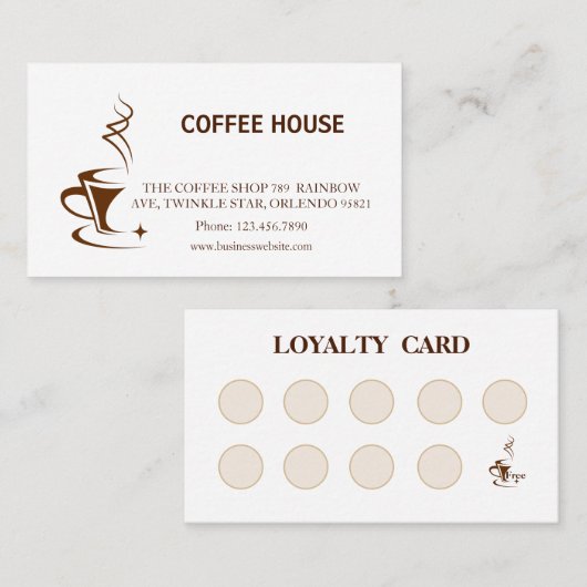 Modern simple coffee shop Loyalty Card Visitenkarte (Vorne/Hinten)