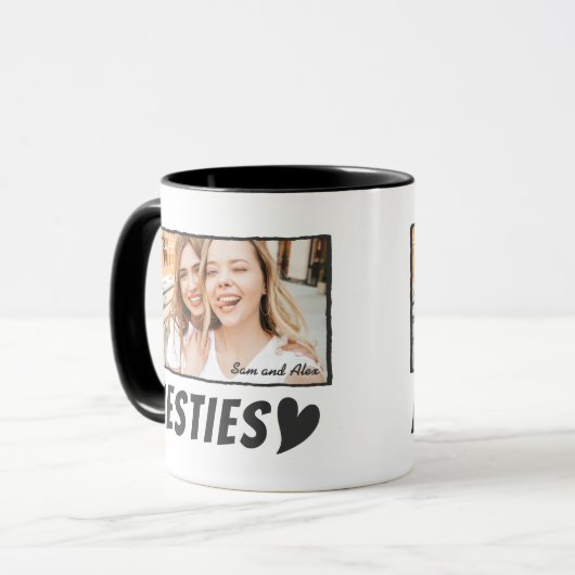 Modern Simple Comic Bestie Best Friends BFF Photo Tasse (Vorderseite Links)