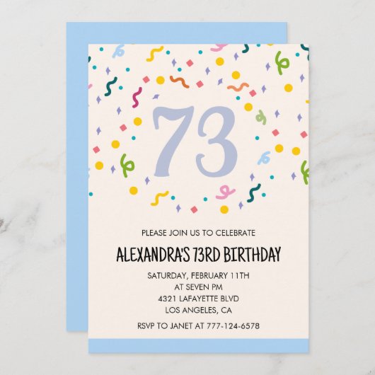 Modern Simple Confetti Einladungen zum 73. Geburts (Vorne/Hinten)