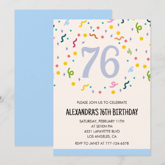 Modern Simple Confetti Einladungen zum 76. (Vorne/Hinten)