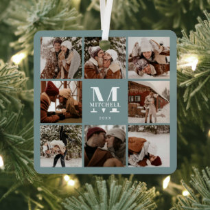Modern Simple Couple Foto Collage   Monogramm Ornament Aus Metall