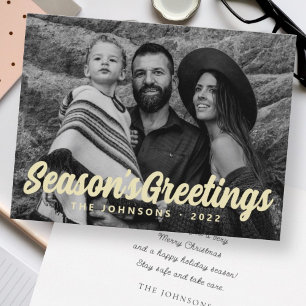 Modern Simple Cursive Script Greeting Family Photo Feiertagskarte