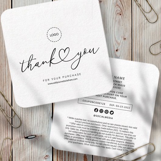 Modern Simple Custom Business Logo Coupon Promo Quadratische Visitenkarte