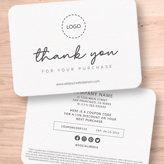 Modern Simple Custom Business Logo Coupon Promo Telefonnummerkarte