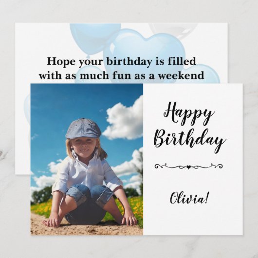 Modern Simple Custom Photo Birthday Greeting Card Einladung (Vorne/Hinten)