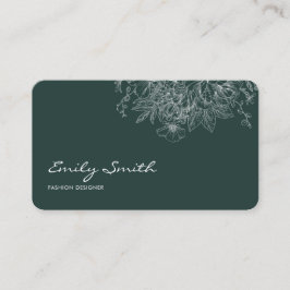 Modern Simple Dark Blue Flower Line Art QRCode  Visitenkarte