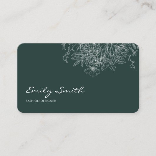 Modern Simple Dark Blue Flower Line Art QRCode Visitenkarte (Vorderseite)