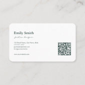 Modern Simple Dark Blue Flower Line Art QRCode  Visitenkarte (Rückseite)