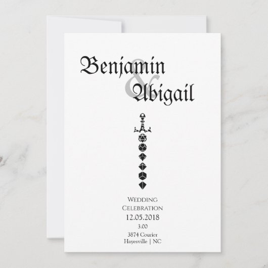 Modern Simple Dice Sword Dragons Gamer Einladung (Vorderseite)