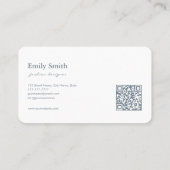 Modern Simple Dusty Blue Flower Line Art QR Code  Visitenkarte (Rückseite)