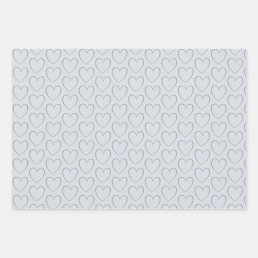 Modern Simple Dusty Blue Niedlich Heart Pattern Geschenkpapier Set (Vorderseite 3)