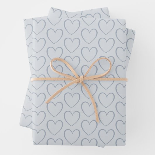 Modern Simple Dusty Blue Niedlich Heart Pattern Geschenkpapier Set (Beispiel)